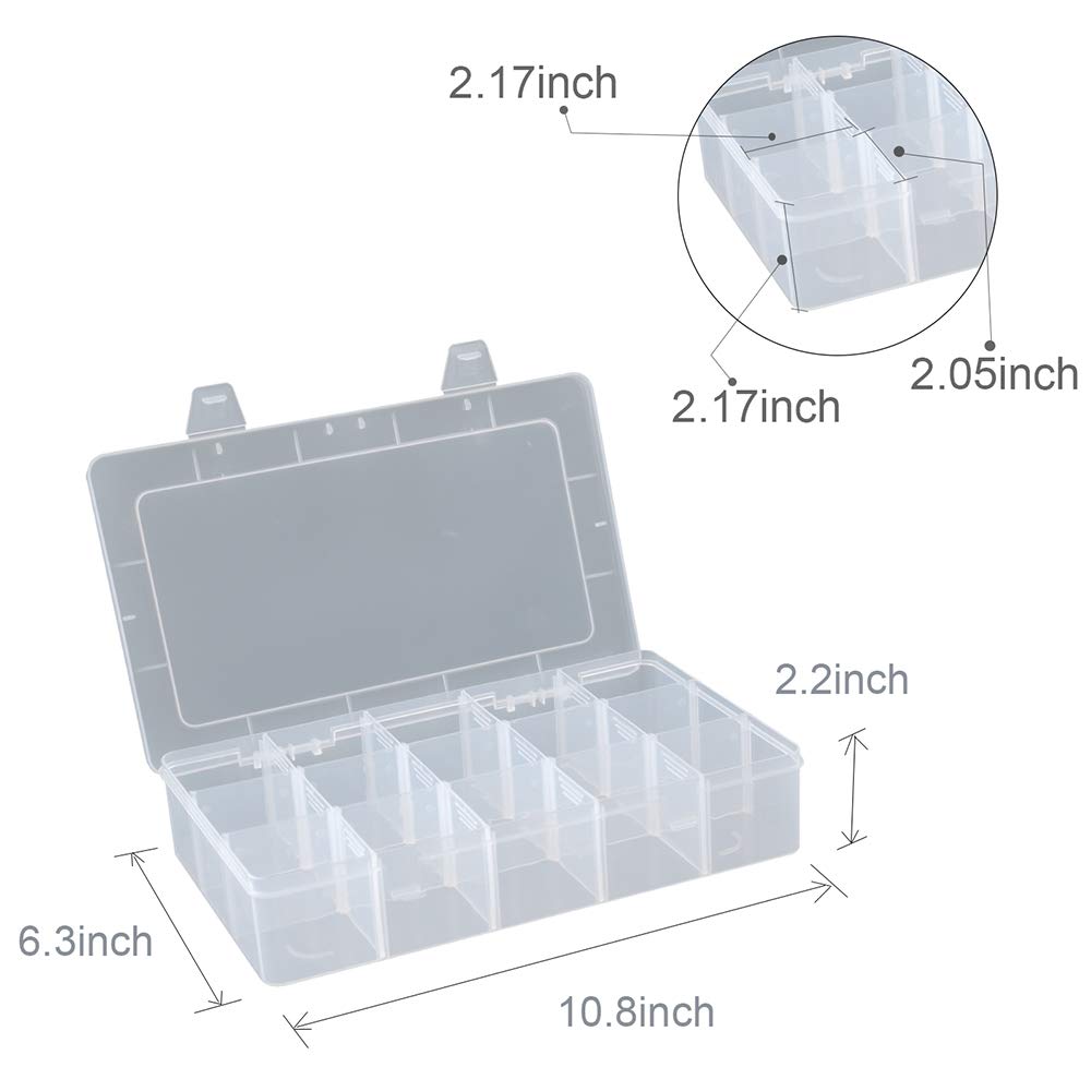 SYMPABASIC SOUFFAHOUSE 2 Pack Plastic Small Crafts Storage Boxes with Adjustable Dividers (15 Grid)