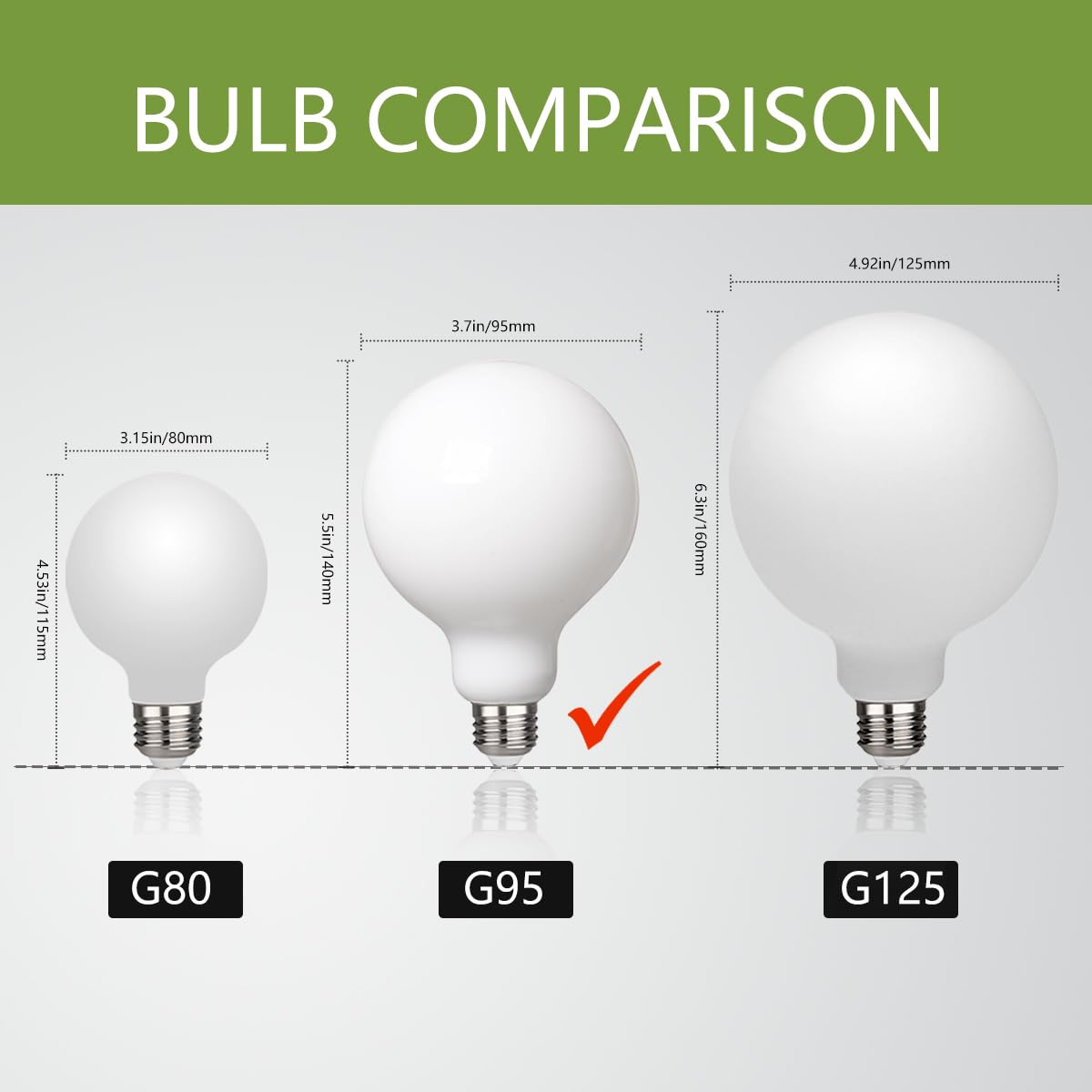 MEILUX 2 Pack G30(G95) Globe LED Light Bulbs, 5.5W Dimmable 50 Watt Equivalent LED Edison Bulbs, Warm White 2700K, 500LM, E26 Base, Milky LED Filament Bulbs for Vanity Bathroom Bedroom
