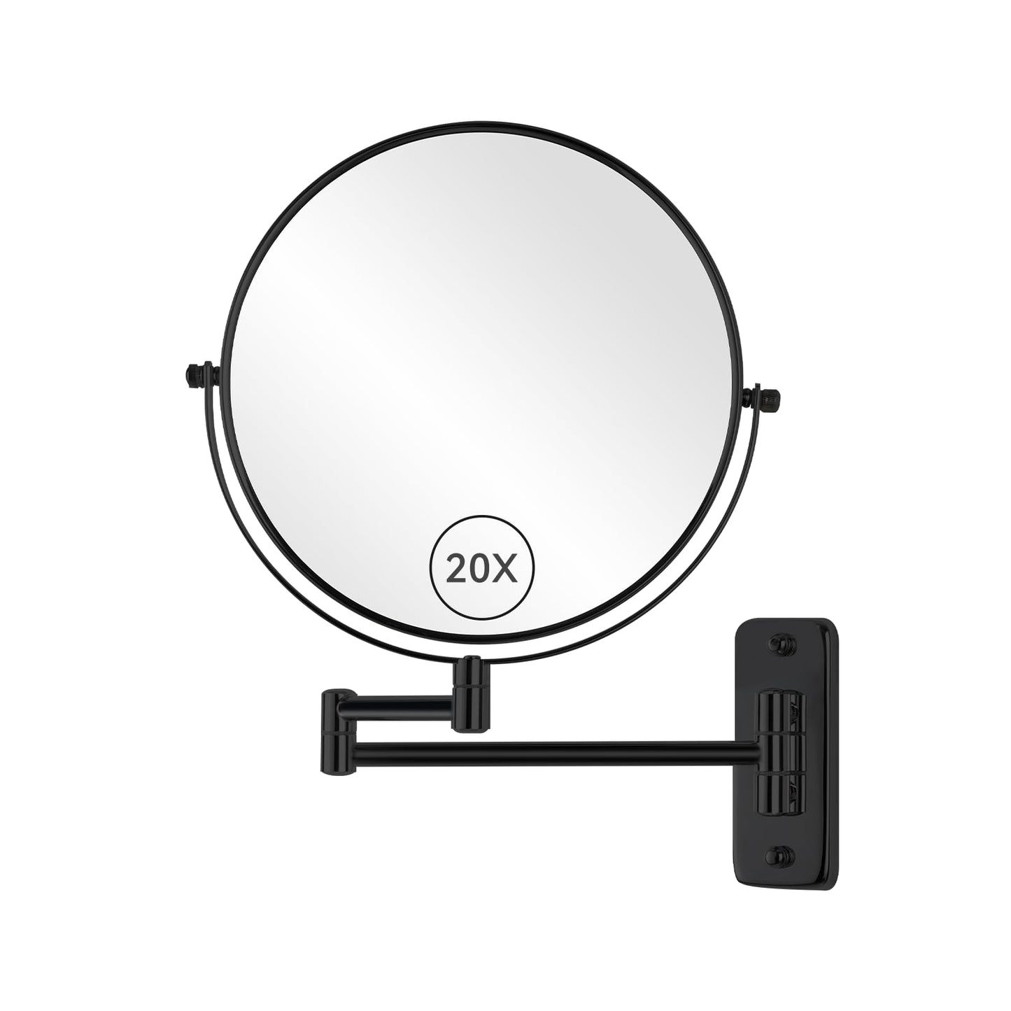 Hahoray Wall Mounted Magnifying Makeup Mirror, 8 Inch 1X/20X Bathroom Shaving Mirror with Extendable Arm, 360° Swivel Double Sided Wall Mount Mirror for Makeup, Shaving and Grooming, Black