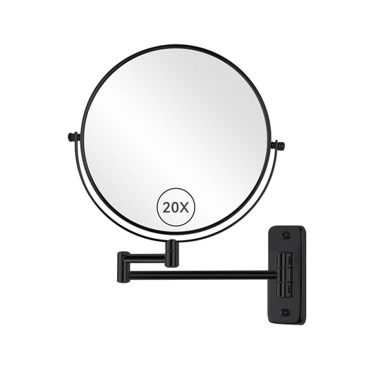 Hahoray Wall Mounted Magnifying Makeup Mirror, 8 Inch 1X/20X Bathroom Shaving Mirror with Extendable Arm, 360° Swivel Double Sided Wall Mount Mirror for Makeup, Shaving and Grooming, Black