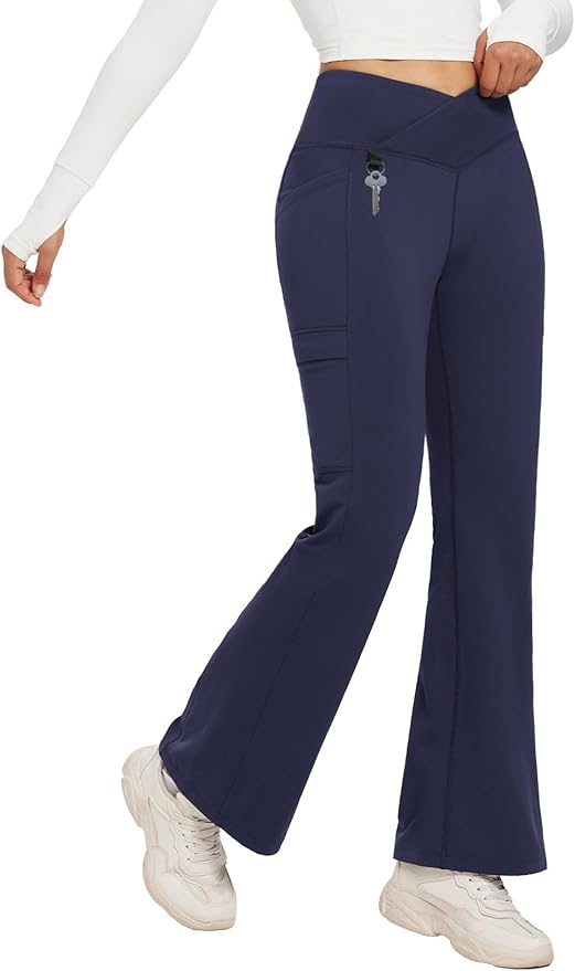 baleaf Women's Fleece Lined Pants Winter Thermal Water Resistant Crossover Flare Leggings Warm Bootcut Hiking Outdoor