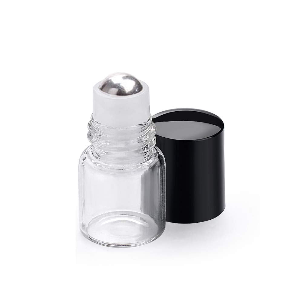 50 Pack 1ml Clear Glass Sample Vials For Essential Oils,Empty Glass Roller Bottle With Stainless Steel Roller Ball 1/4 Dram Glass Vials Perfume Roll On container-Funnel,Opener,Dropper Included