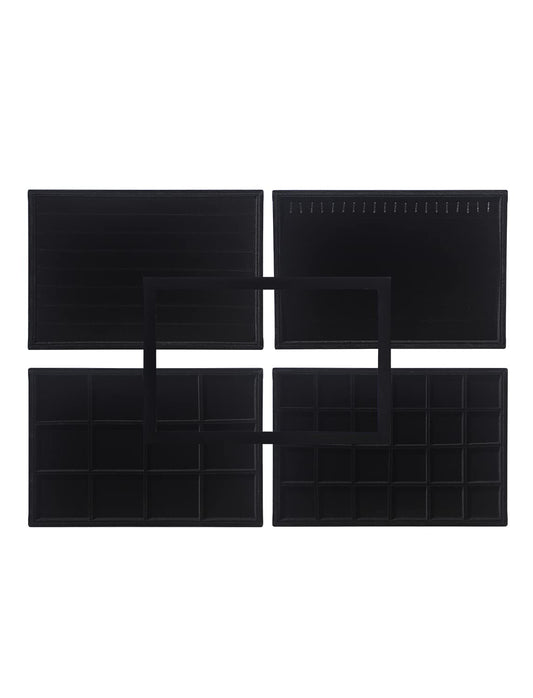 Coward Set of 5 Stackable Jewelry Organizer Tray Necklace Earring Box Storage Ring Bracelet Display Holder (Black(ring+necklace+earring+12grid))