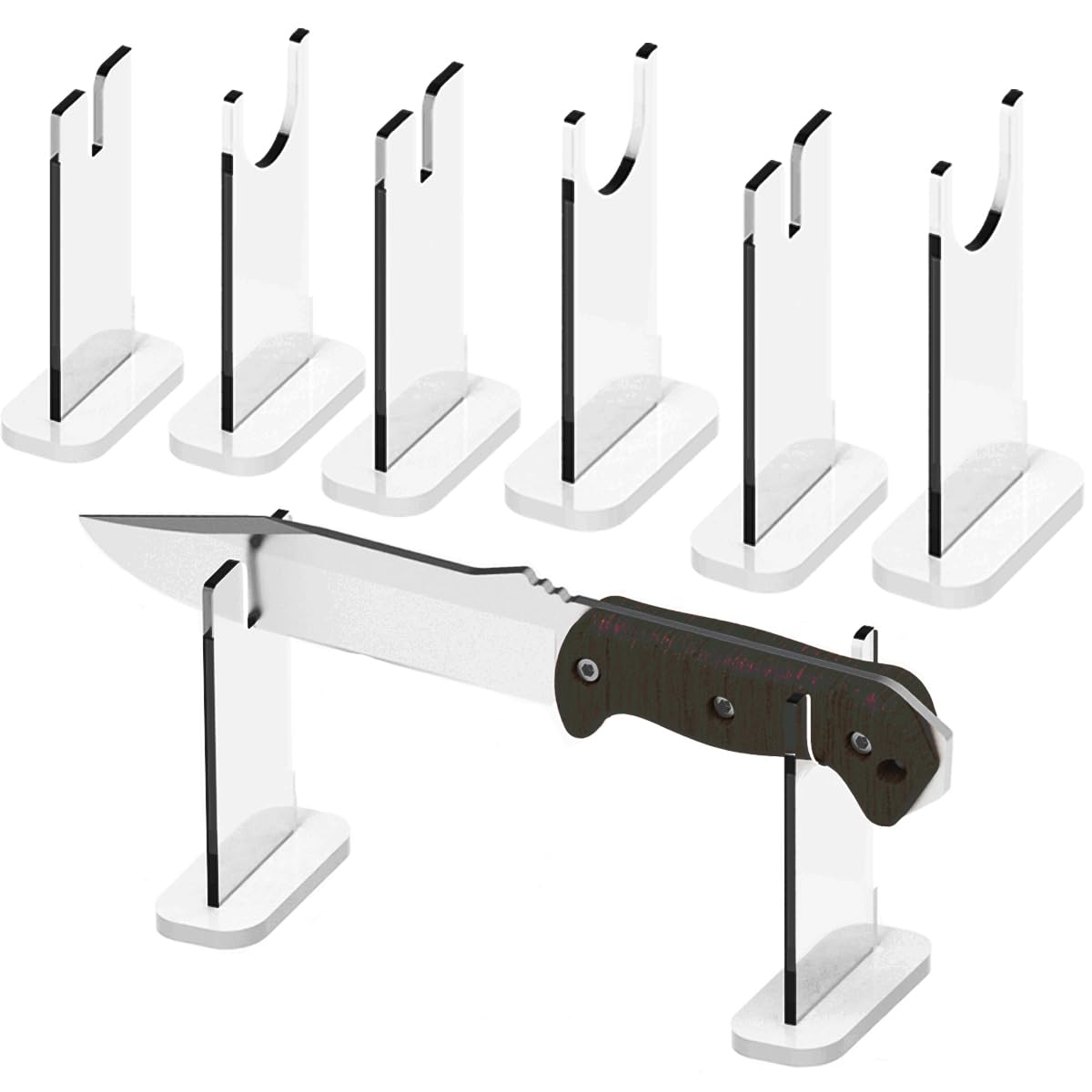 LITAITAI 4Pcs Knife Display Stand ,Acrylic Knife Holder Collector ,Knives Extendable blade holder, Single Knife Holder for Home Decor (White bottom)