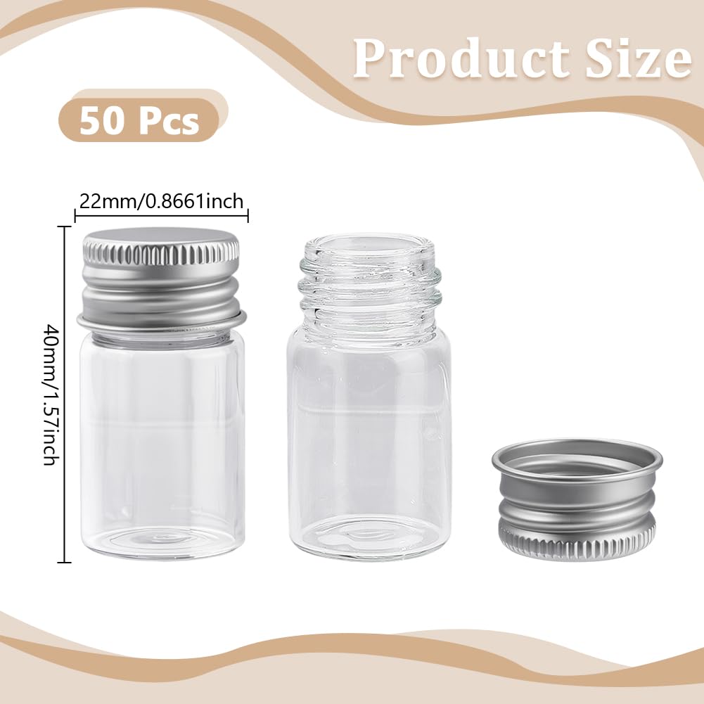 DELORIGIN 50 PCS Mini Glass Bottles 8ml/0.3oz Tiny Glass Vials with Screw Aluminum Cap Leak Proof Clear Empty Lab Jars Containers Sample Vials with Lids for DIY Craft Essential Oil Small Items Storage
