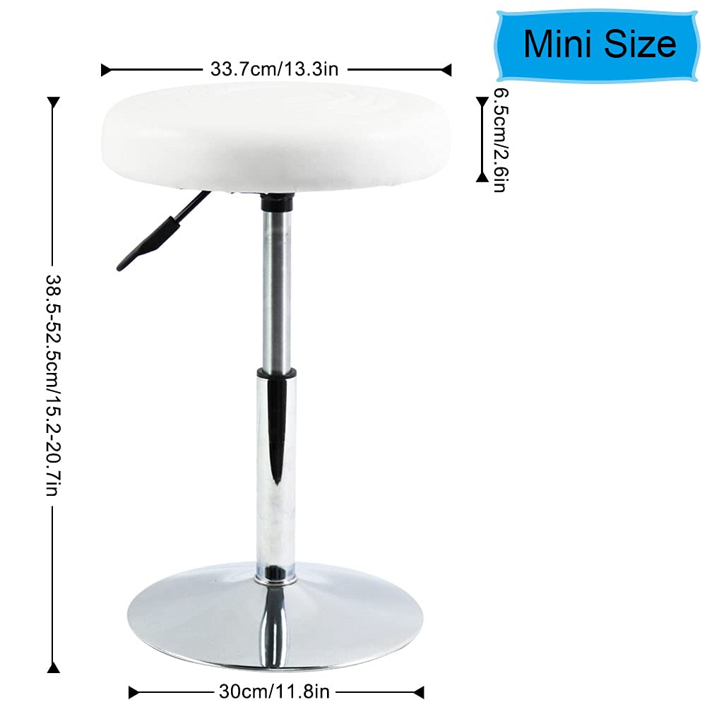 FURWOO Short Round PU Leather Shop Stool Chair Height Adjustable Step Stool Office Chair Vanity Stool Small White