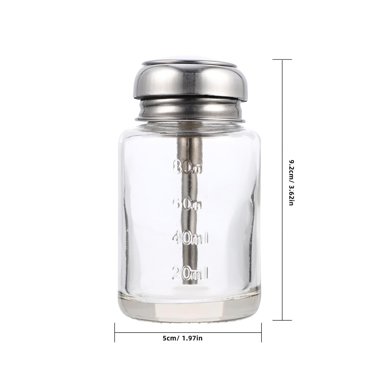 Luxshiny Nail Polish Remover Pump Bottle Glass Refillable Pressure Dispenser 3.62In Leak-Proof Portable for Home Cosmetic Liquid Storage