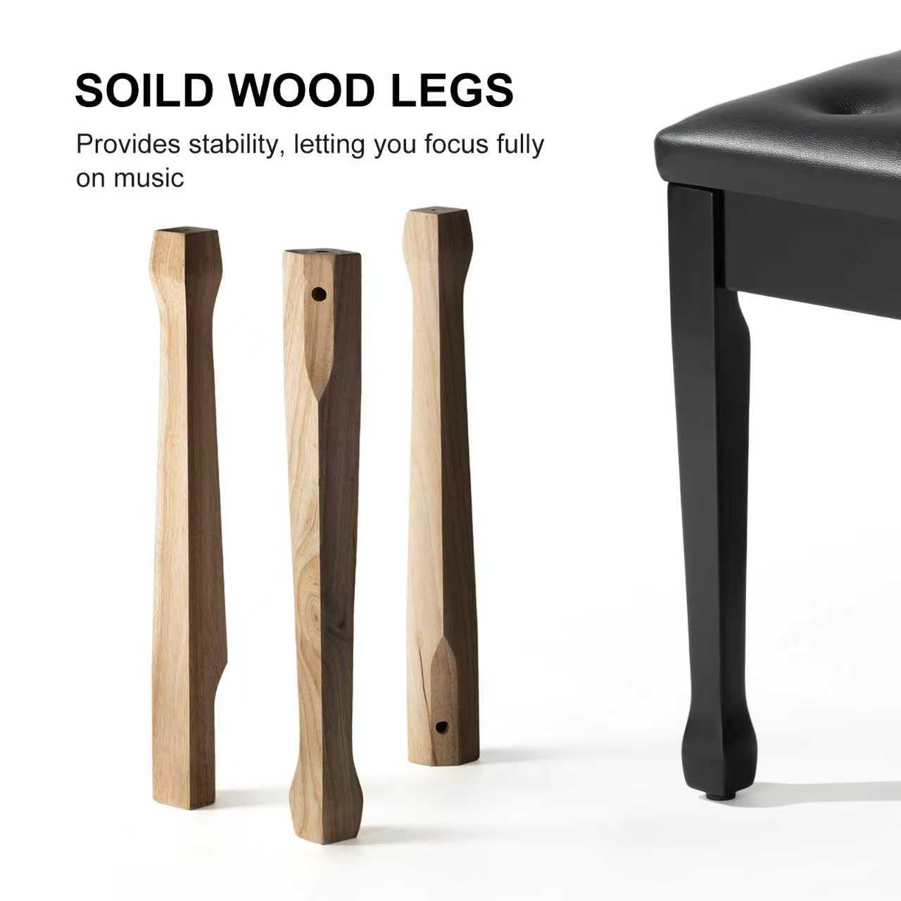FILISITE Wooden Piano Bench with Storage, Piano Stool with Waterproof Padded Cushion, Bench Seat for Vanity, Living Room, Bedroom (Black)