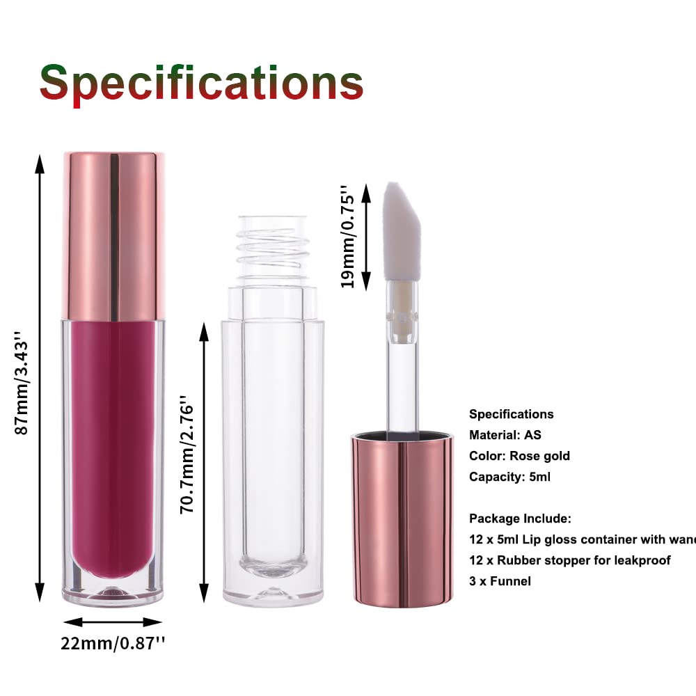YITOU 12PCS Lip Glaze Bottle Empty 5ml, Transparent Cosmetic Containers with Applicator Lip Gloss Tube Making Kit Lipstick Bottle for Homemade Foundation Sample Cute Bulk Wholesale(0.81oz)