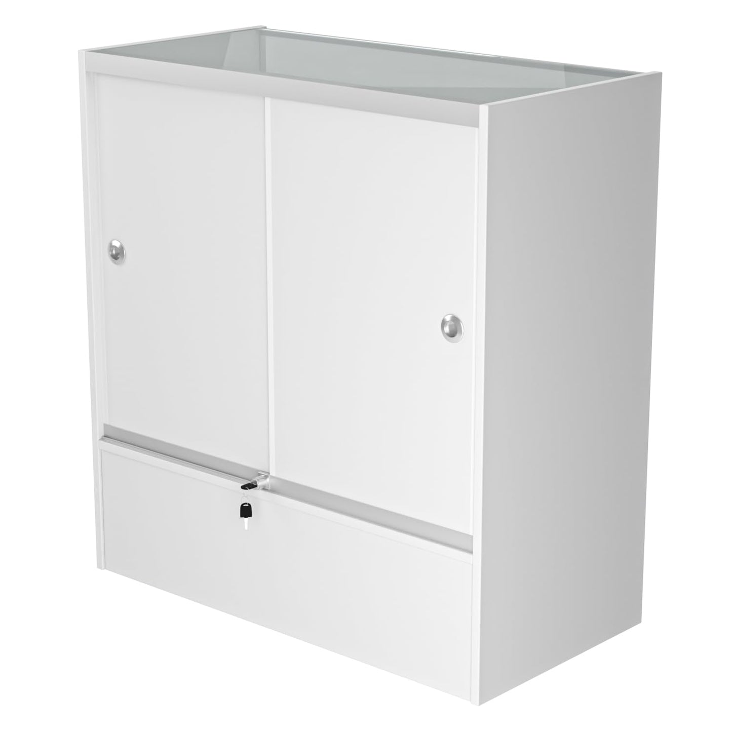 WISDOMFUR 3-Foot Retail Display Showcase Cabinet – 36” x 18” x 38” Half Vision Glass Top Case with Storage Base, White Counter Display for Jewelry, Collectibles & Electronics