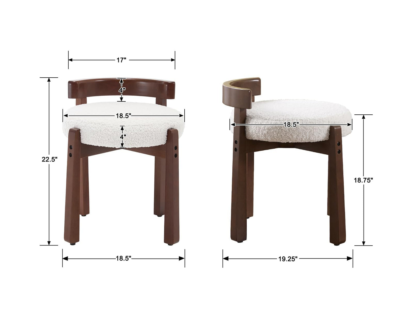 HNY Modern Boucle Ottoman : Upholstered Vanity Chair with Solid Wood Legs, Cute Round Footrest for Bedroom & Living Room, White