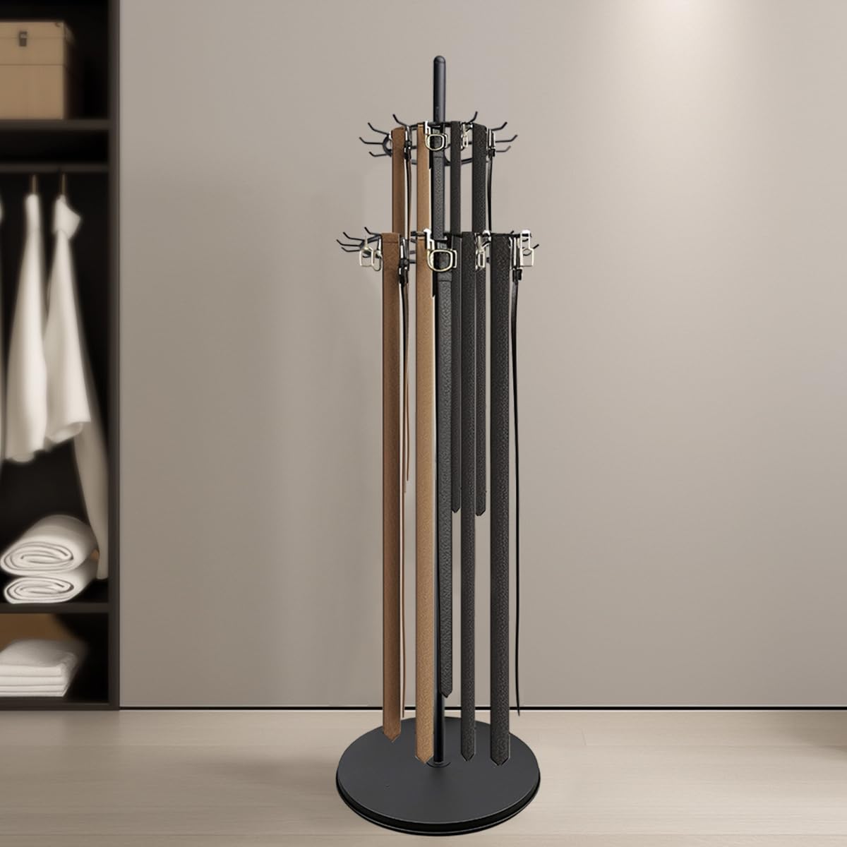 GSYUWIH Floor Standing Belt Display Rack, Tie Hook, 66.2in Belt Display Rack, Metal Retail Tie Rack Hanger Organiser for Belt Displays Belt Displays for Bedroom Clothing Store Business