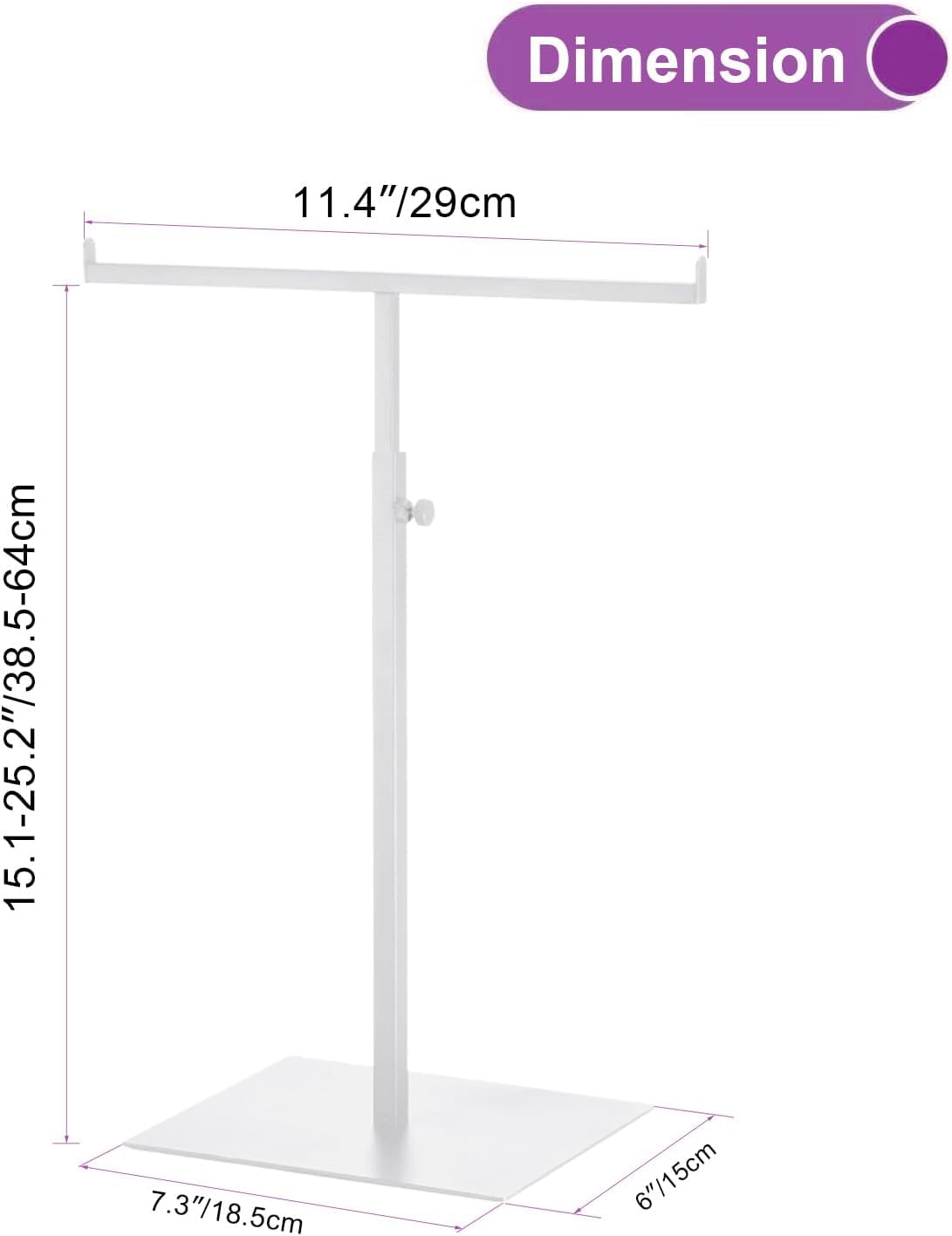 Vietrey Purse Display Stand T Shaped, Countertop Jewelry/Scarf/Handbag T-Bar Display Stand, Tabletop Double Hook Hanging Stands for Long Necklaces, Metal with Adjustable Height (White, 2Pcs)