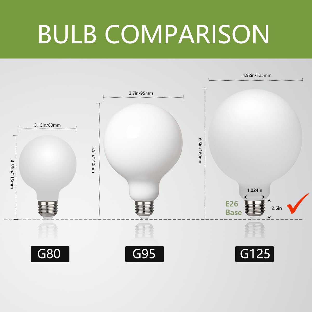 MEILUX 2 Pack G40 Globe LED Light Bulbs, 5.5W Dimmable 50 Watt Equivalent LED Edison Bulbs, Warm White 2700K, 600LM, E26 Base, Milky LED Filament Bulbs for Bathroom Bedroom Living Room