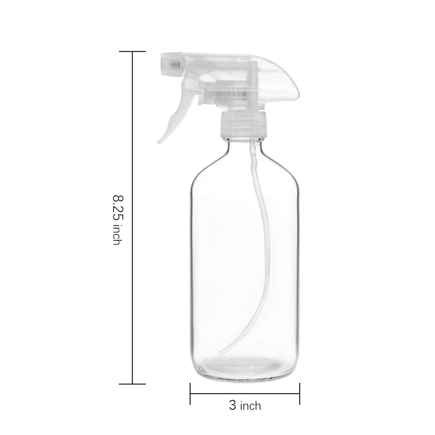 Suwimut 9 Pack Glass Spray Bottles, 16oz Empty Clear Boston Round Bottles Refillable Container with Trigger Sprayer for Cleaning Solutions, Essential Oils, Misting Plants