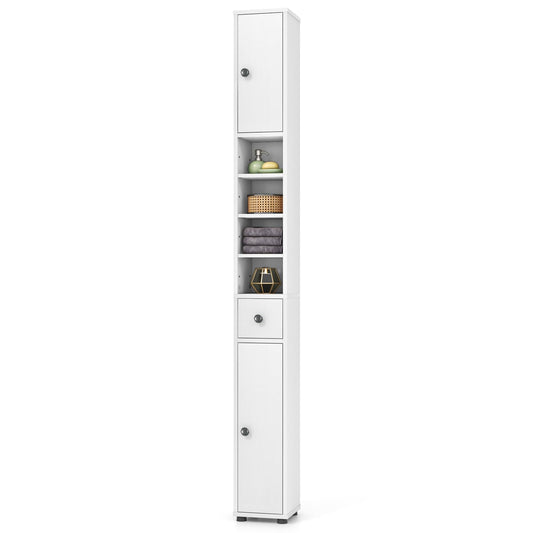 Giantex Slim Bathroom Storage Cabinet - 71” Tall Narrow Floor Cabinet Cupboard with 2 Doors, 5 Adjustable Shelves, 1 Drawer, Anti-Tipping Device, Thin Linen Tower Cabinet for Living Room (1, White)