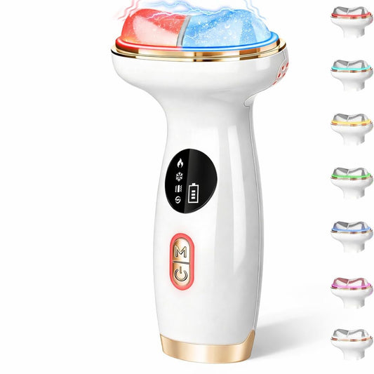 ZoGoo Upgraded Hot & Cold Dual Mode Face and Neck Beauty Massager, 7 in 1 LED Facial Sculptor, 7 Modes -Micro - Vibration - 7 Light -Heating -Ice Compress for Home Skin Care, Face Lift Device