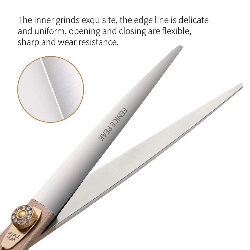 Fenice Peak 7'' Dog Straight Scissors for Grooming 440C Stainless Steel Rose Gold Professional Pet Trimming Scissors Sharp Blades Cutting for Dogs and Cats Shears