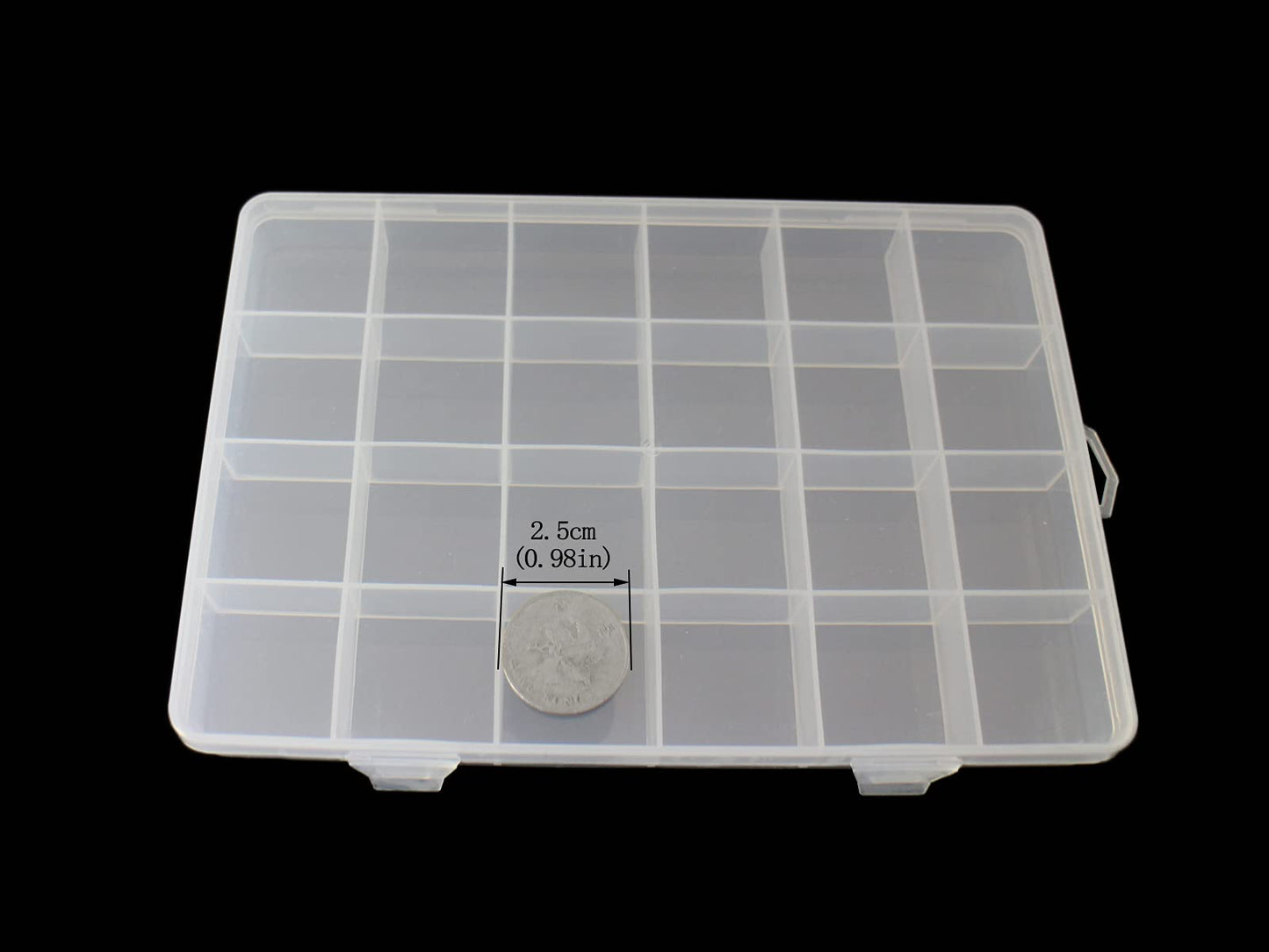 JESEP YONG 4packs Plastic Organizer Box 24 Grids Clear Storage Container Jewelry Box with Fixed Dividers for Beads Art DIY Crafts Jewelry Fishing Tackles (4pcs 24 Grids Box)