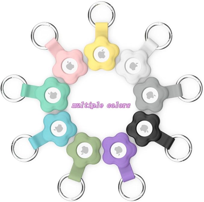 MC Fashion 3 Pack AirTag Holder for AirTag, Cute Flower Soft Silicone Protective Keychain Cover for Kids, Pets, Backpacks (Yellow+Mint+Matcha Green)