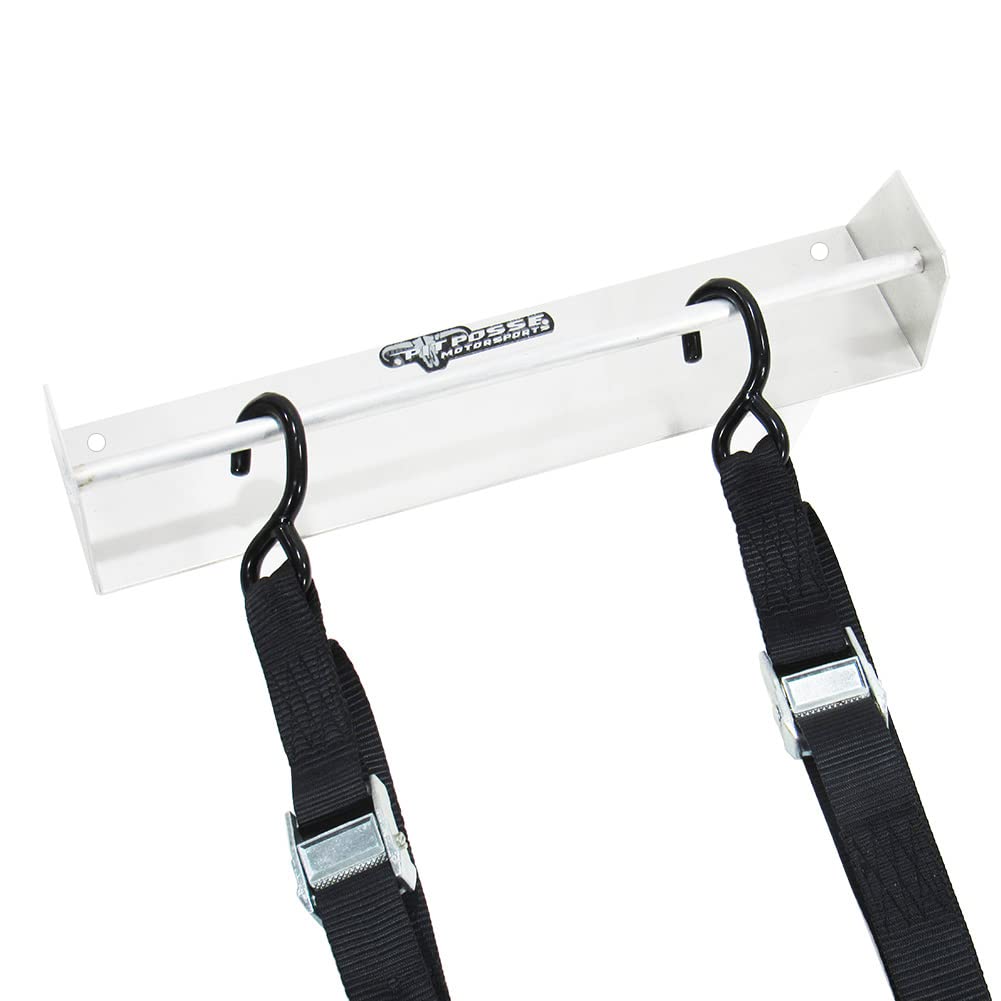 Pit Posse 464 Tie Down Hanger Holder Aluminum Rack - Made in USA - Wall Mounted for Enclosed Race Trailer Garage Shop Storage Organizer- Holds Tie Downs, Ratchet Straps, Bungee Cords (Silver)