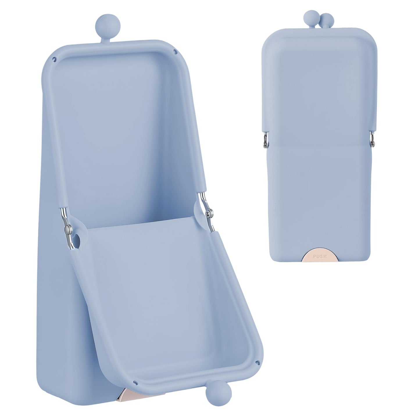 Kacctyen Makeup Brush Case Silicone Makeup Brush Holder Standing Silicone Make up Travel Bag Portable Cosmetic Case Organizer with Suction Base and Phone Stand Pouch for Travel Home Use(Light Blue)