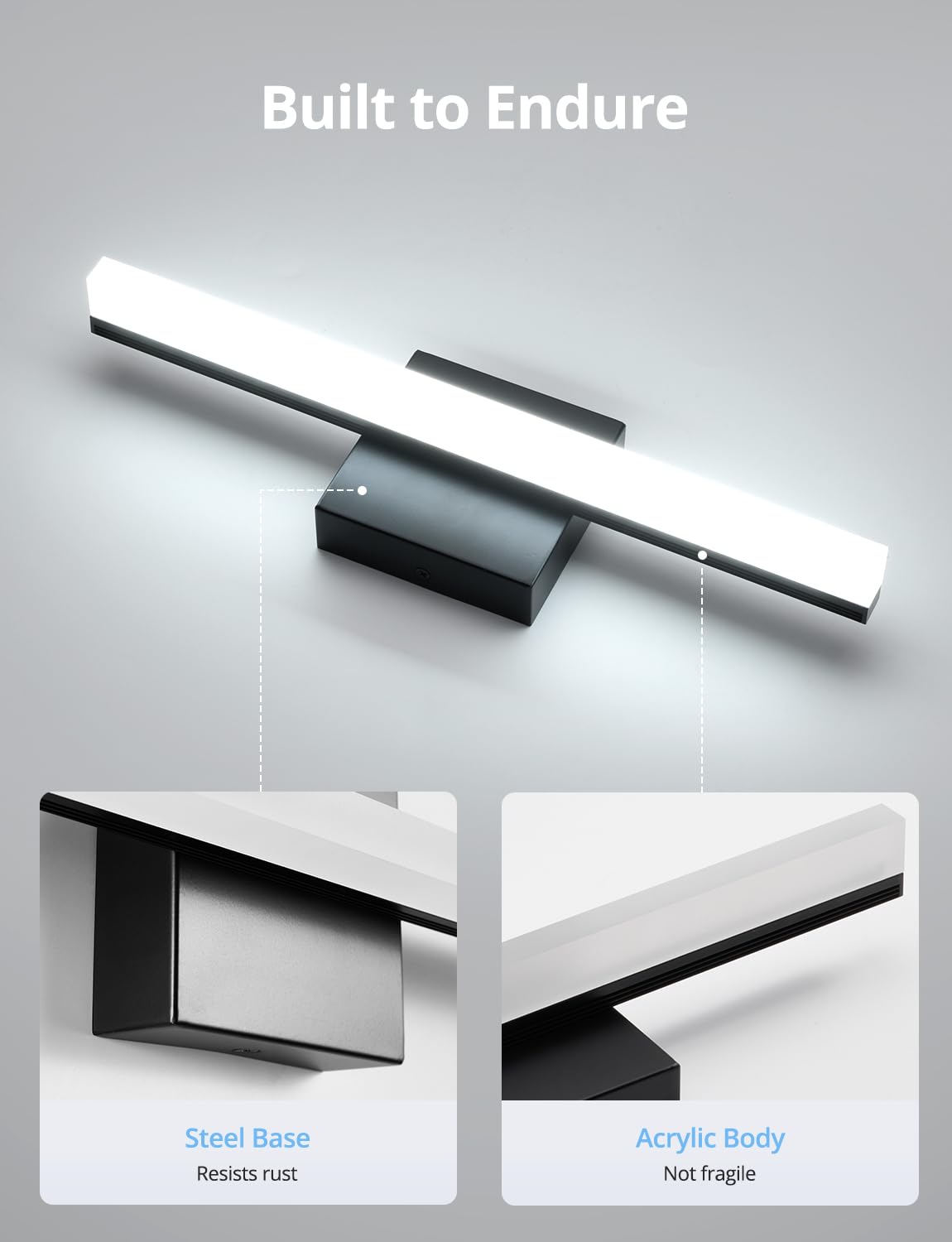 Combuh Black Bathroom Light Fixtures Over Mirror Lighting Gentle, 9W 16 Inch Modern LED Small Vanity Lamp Bar IP44 Slim Linear Bath Wall Sconces for Restroom Indoor Cool White 6000K
