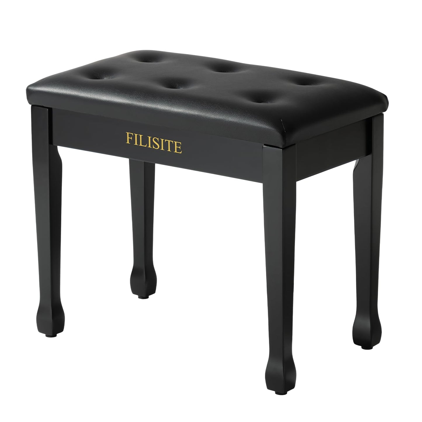 FILISITE Wooden Piano Bench with Storage, Piano Stool with Waterproof Padded Cushion, Bench Seat for Vanity, Living Room, Bedroom (Black)