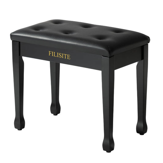 FILISITE Wooden Piano Bench with Storage, Piano Stool with Waterproof Padded Cushion, Bench Seat for Vanity, Living Room, Bedroom (Black)