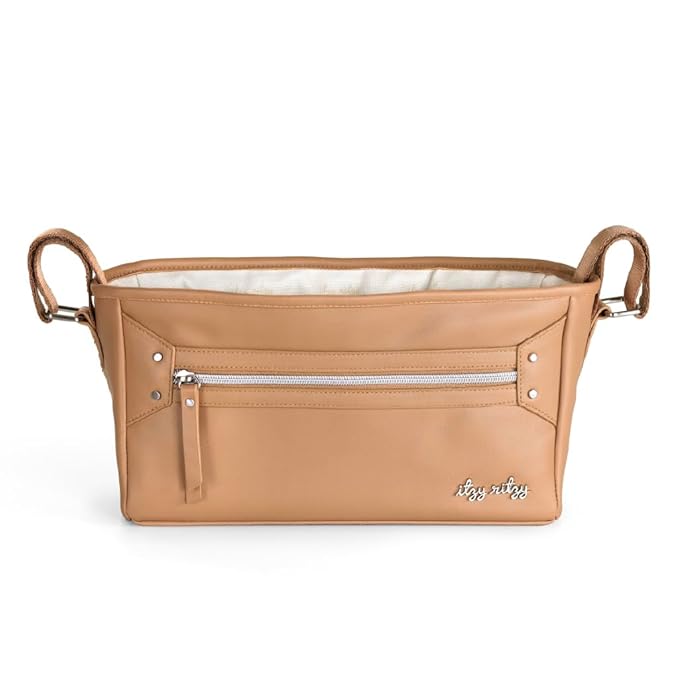 Itzy Ritzy Adjustable Stroller Caddy and Organizer Bag Featuring Front Zippered Pocket, 2 Built-In Interior Pockets & Adjustable Straps to Fit Nearly Any Stroller (Chai)