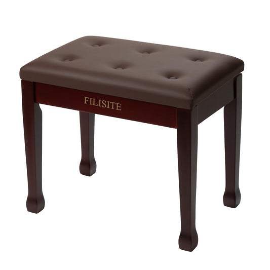 FILISITE Wooden Piano Bench with Storage, Piano Stool with Waterproof Padded Cushion, Bench Seat for Vanity, Living Room, Bedroom (Brown)