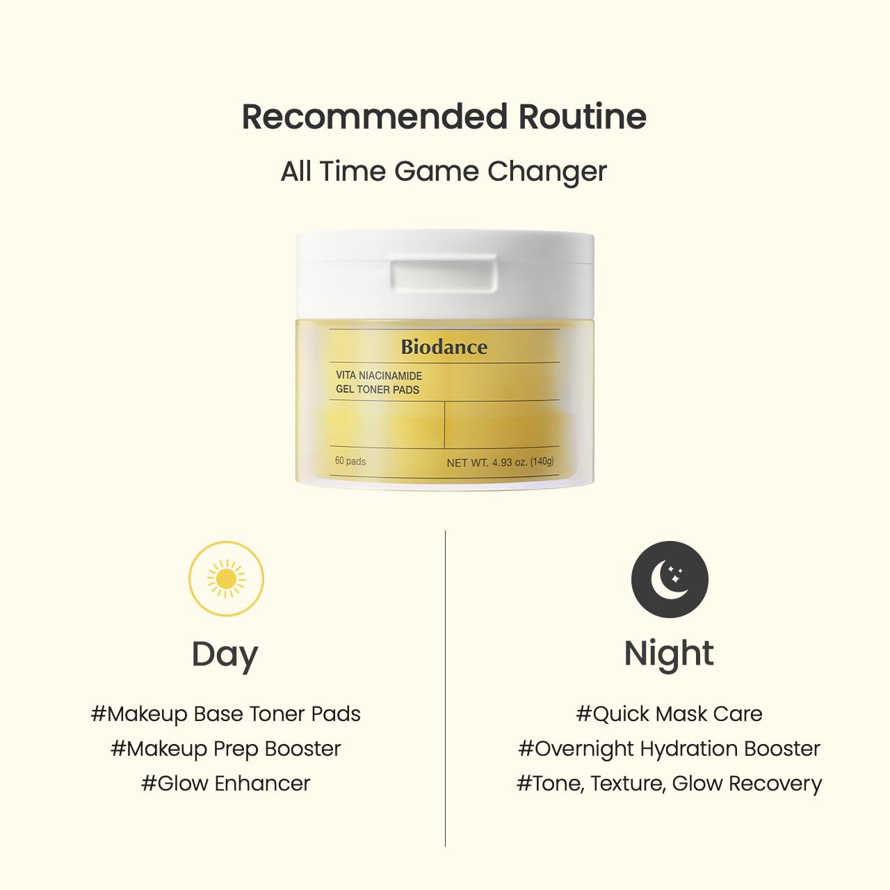 Biodance Vita Niacinamide Gel Toner Pads, Dark Spot Corrector, Evening Skin Tone, Gentle Exfoliating Toner Pads with Vitamin C, Pre-Soaked Pads, Korean Skin Careㅣ60 Pads