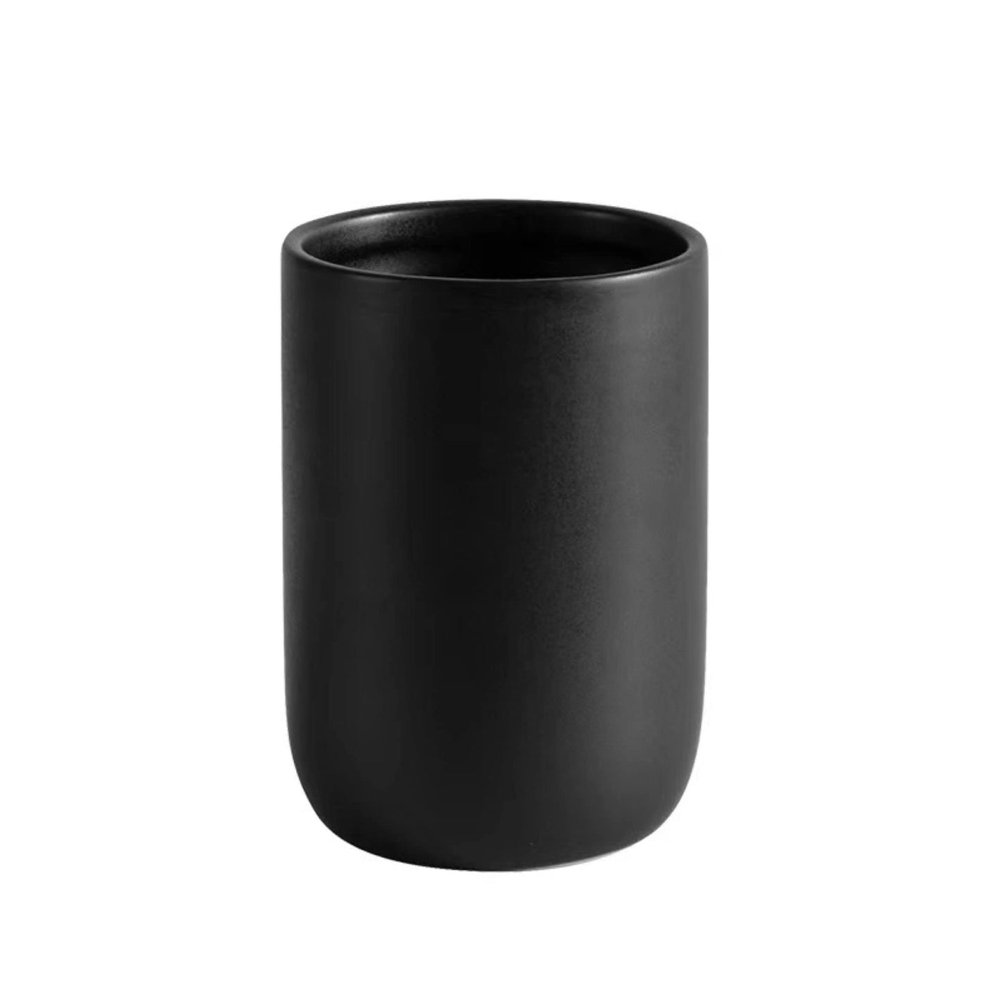 CAZAGA Ceramic Toothbrush Holders for Bathrooms, 8 oz Matte Tooth Brushing Dispenser, Small Tooth Brush Organizer for Vanity Countertop, Toothpaste Storage Stand, Tumbler Cup for Makeup Brushes-Black