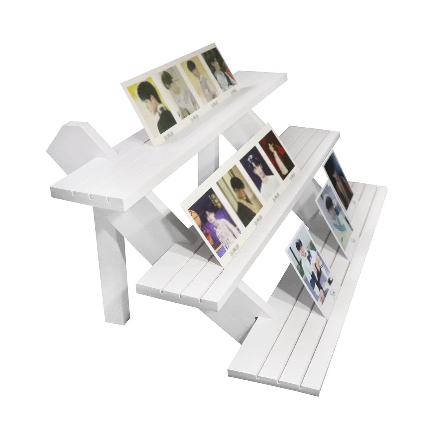 NAJMECHOY Retail Display Riser Earring & Ring Holder Brown Wood Stand Storage Shelf Rack Jewelry Rack Desktop Display Cup Rack Simple Frame (3-Tier-White)