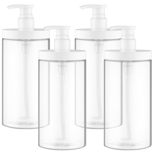 4 Pcs Pump Press Bottles Clear Plastic Shower Shampoo Bottles Empty Refillable Pump Dispenser for Lotion Soap Body Wash - 1000ml/34oz