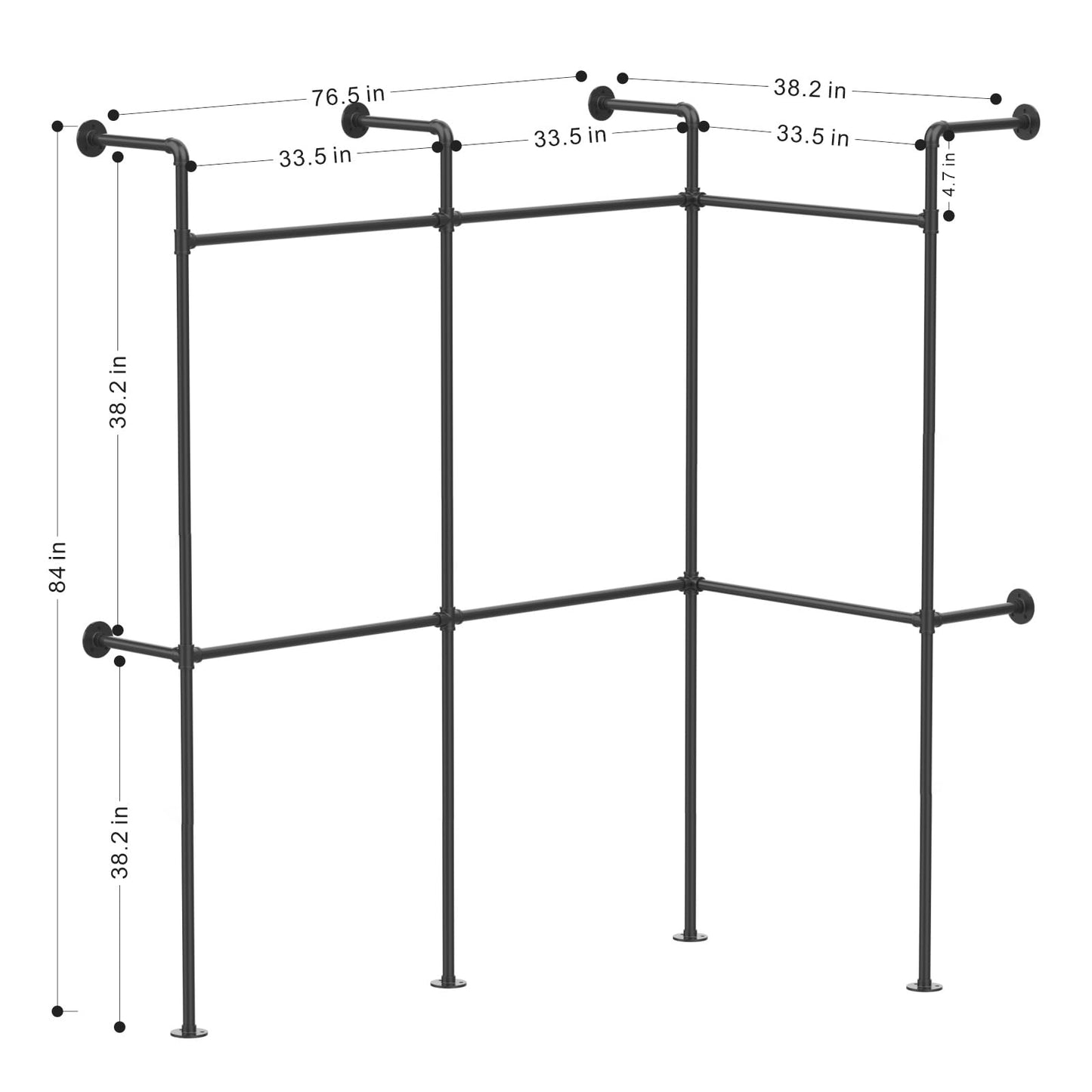 KADIGANG Industrial Pipe Black Clothing Racks Wall Mounted, Rustic Industrial Pipe Clothes Rack Design - Stylish & Heavy Duty Corner Garment Racks, Perfect for Home or Retail Display