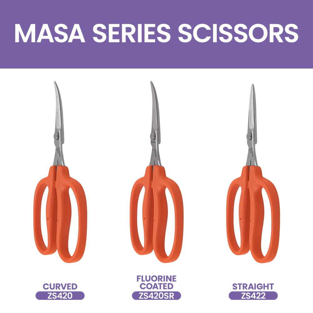 Zenport ZS420 Curved MasaMasa Trim Scissors, 1.4 Inch Stainless Steel Blades, Orange