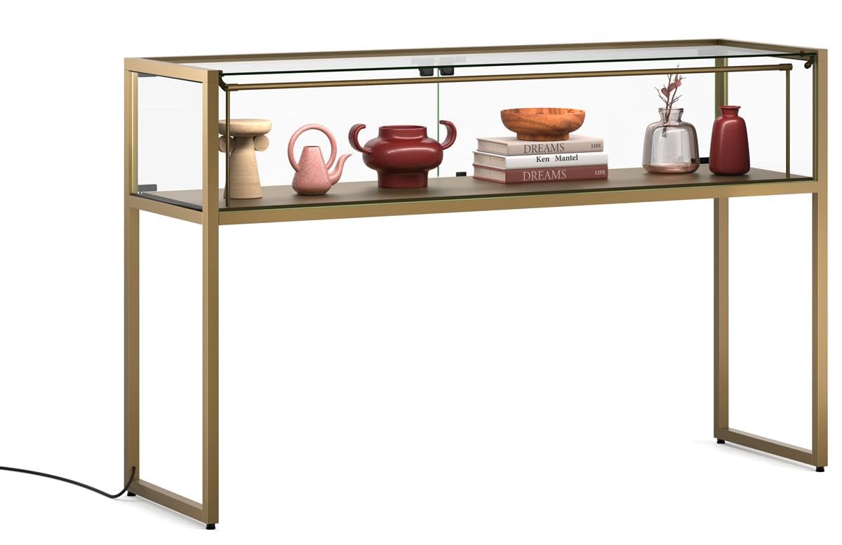 59" w Tempered Glass Display Case, LED Light Strip, Locking Door - Bronze