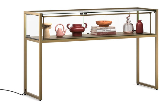 59" w Tempered Glass Display Case, LED Light Strip, Locking Door - Bronze