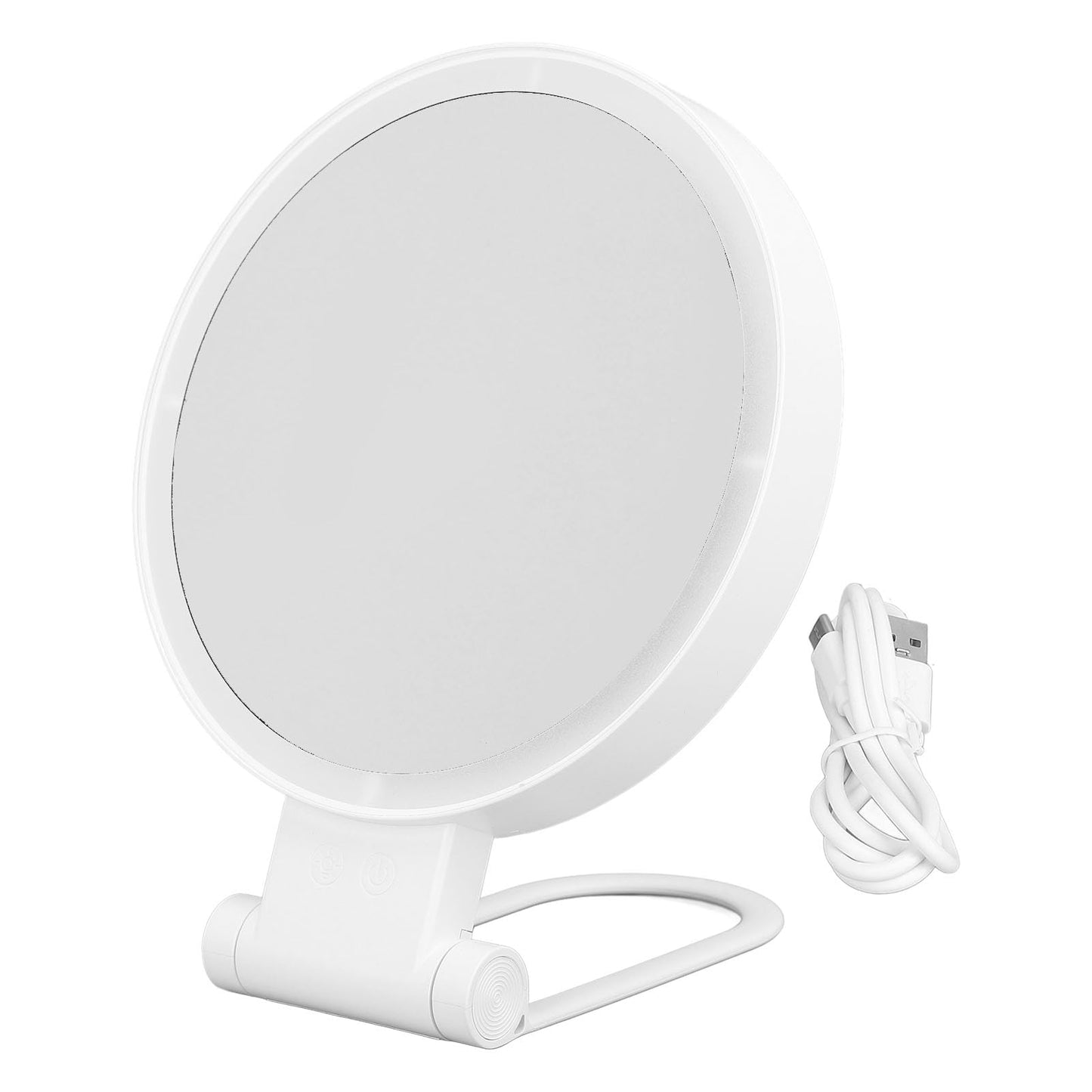 Fockety Lighted Makeup Mirror, 1X 5X Double Sided Magnifying Mirror LED Vanity Mirror with Folding Handle, Touch Control, Stepless Dimmable Tabletop Rechargeable Travel Makeup Mirror