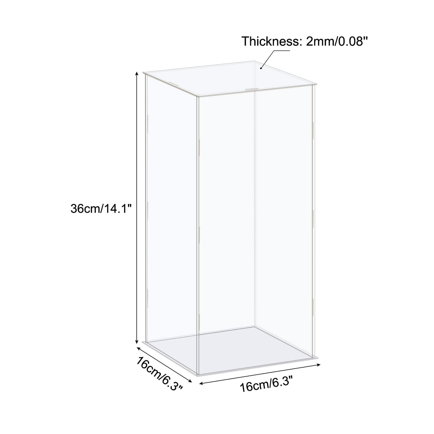 MECCANIXITY Acrylic Display Case Box Clear Dustproof Protection Showcase 6.3x6.3x14.1 Inch for Collectibles Display