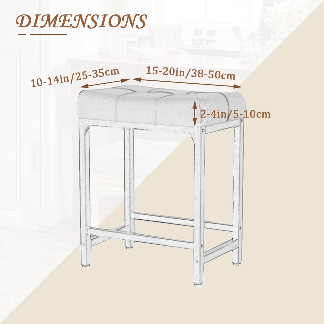 Levoberg Bar Stool Cover Rectangle Waterproof PU Counter Height Barstool Slipcovers Rectangular Vanity Stool Cover Kitchen Counter Saddle Seat Cover for Wooden Metal Bench Set of 4 White