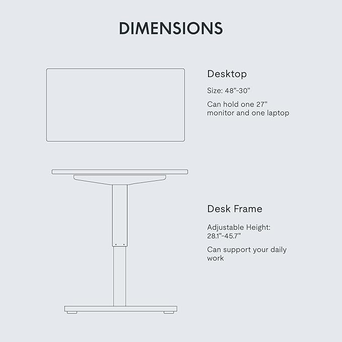 FLEXISPOT EN1 One-Piece Standing Desk with 1-Inch Thick Desktop, 48"x30" Electric Height Adjustable Desk for Home Office & Multi-Device Workstations, White(Silver Frame)