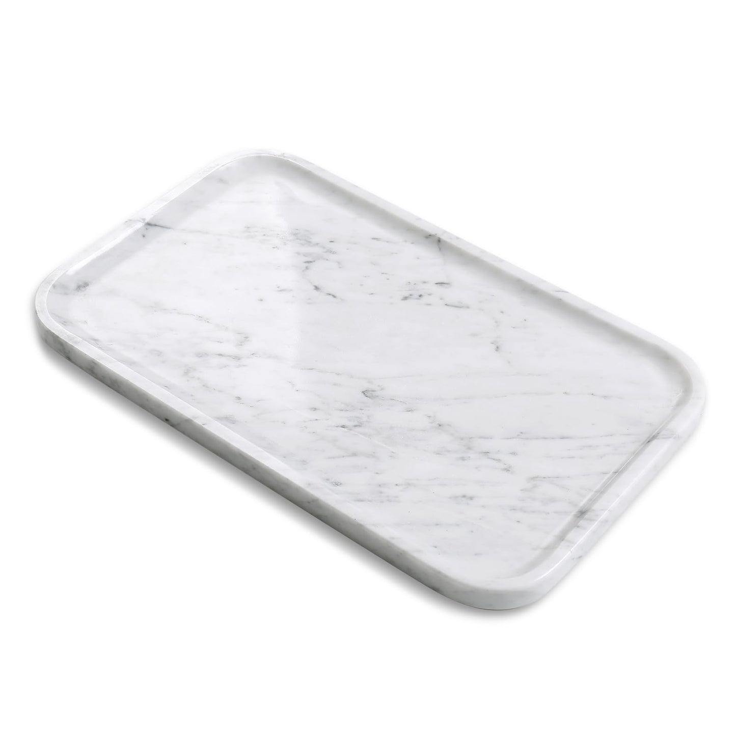 Yew & Tulip 14" x 8.5" Natural Marble Tray for Kitchen, Bathroom, Living Room – Serving/Decorative Vanity Tray for Jewelry, Candles, Decor (Carrara White)