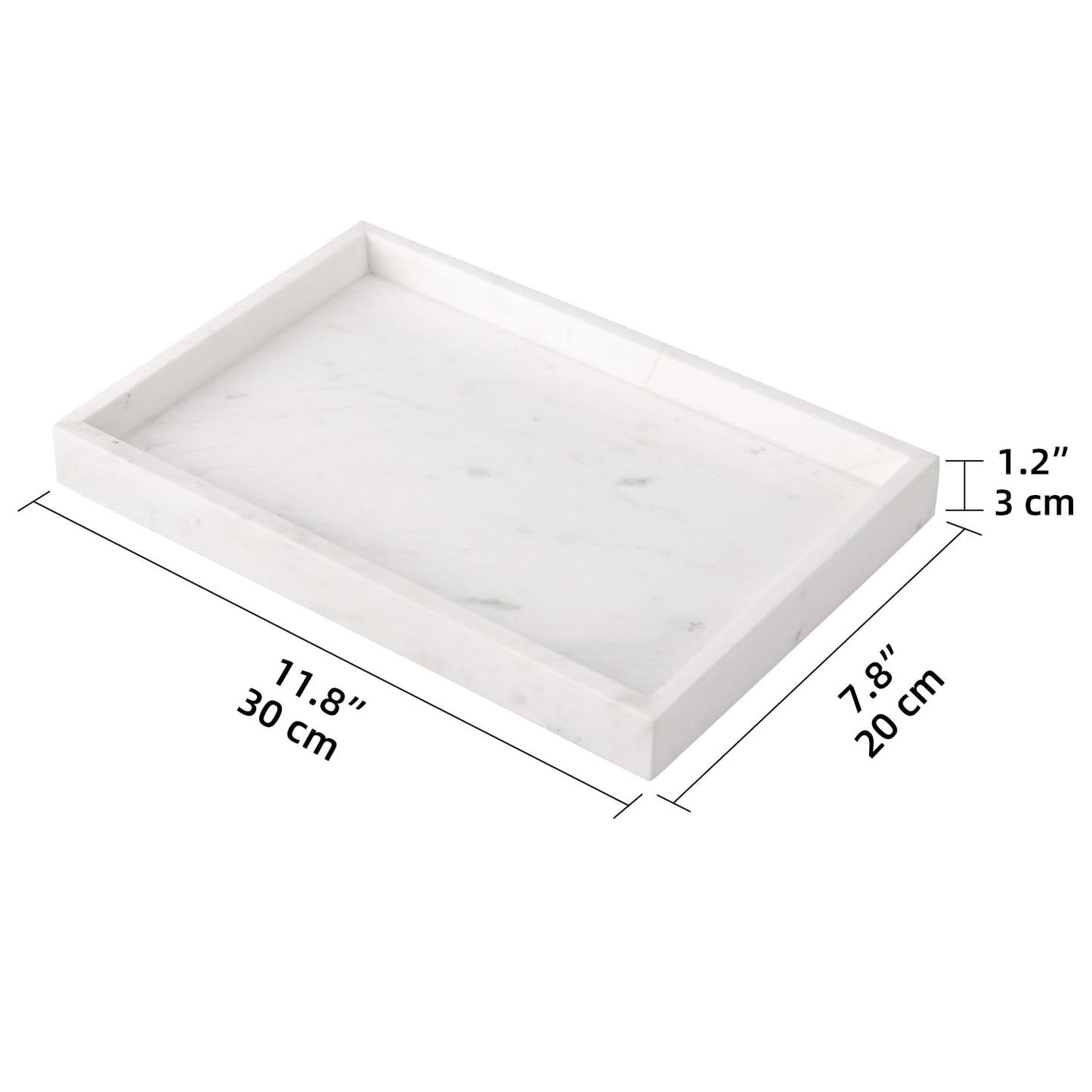 Marble Bathroom Vanity Tray, Natural Luxury Vanity Home Kitchen Bathroom Table Tray, Stone Decorative Countertop Dresser Trays for Key Coffee Perfume Jewelry Makeup (Jazz White, 12"x 8" x1.2")