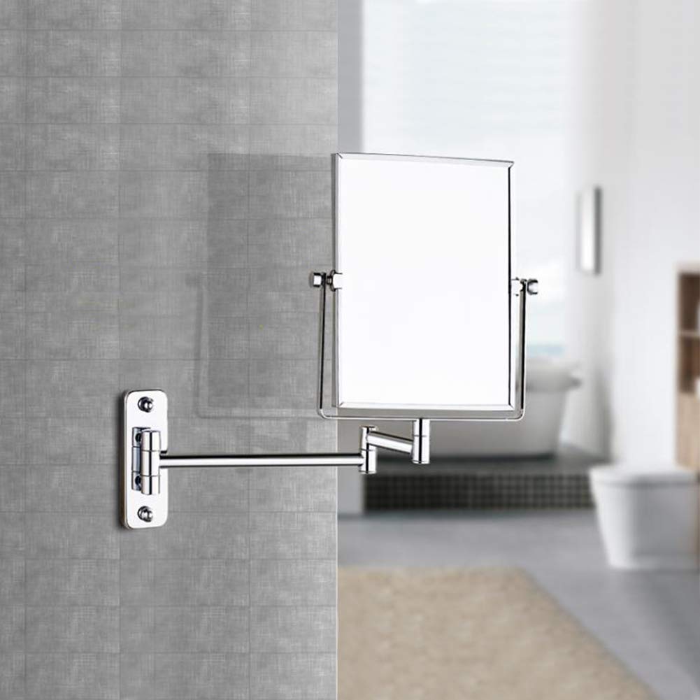 QiMH 3X Magnifying Wall Mounted Vanity Makeup Mirror | Rectangular 8x6 Inch with Extendable Arm | Polished Chrome Finish Double-Sided Swivel Mirror