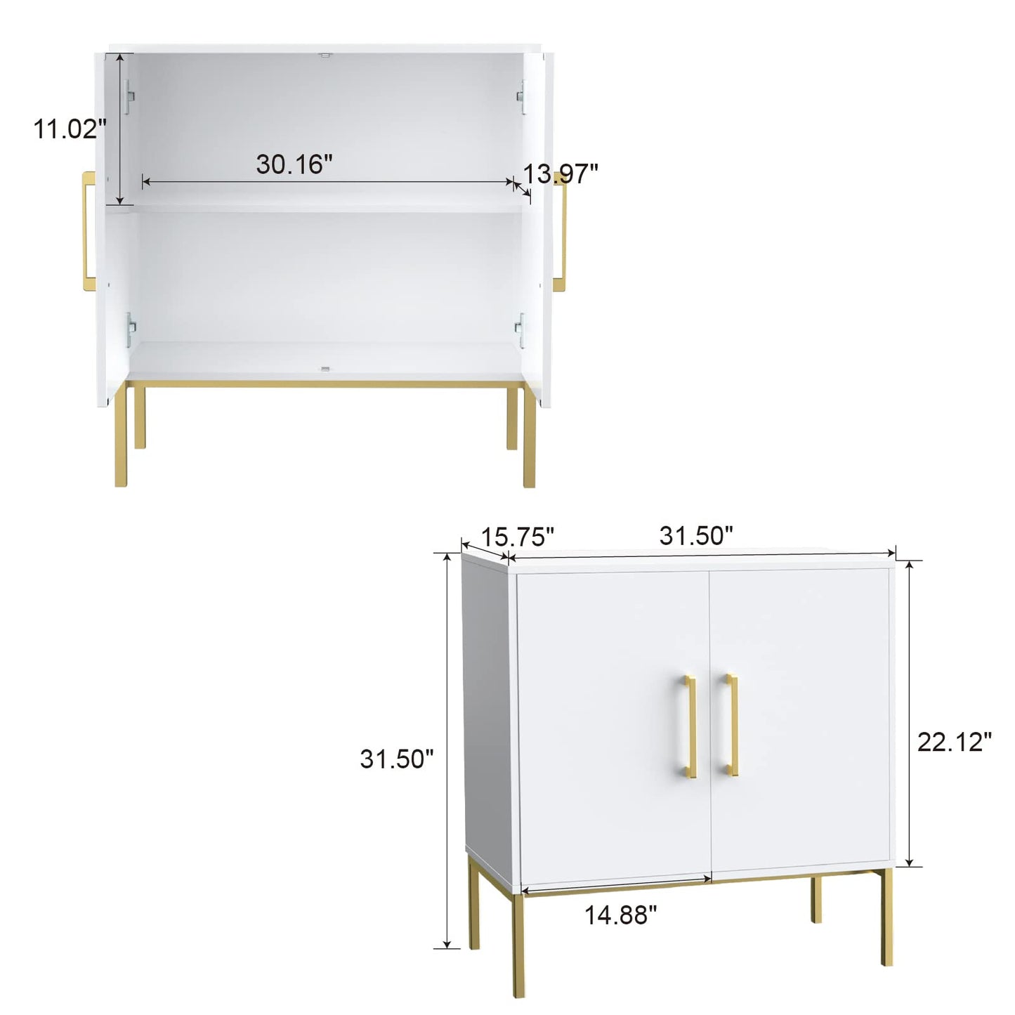 JOZZBY Buffet Sideboard Cabinet with Storage, Modern Wooden Cabinet with Adjustable Shelves, White and Gold Cabinets for Living Room, Kitchen, Hallway