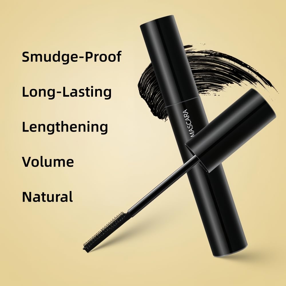 Black Mascara with Comb Brush Separates Lashes for Definition, Waterproof, Smudge-Proof, Long-Lasting, No Clumping, Volume and Length, Curling (1pc)