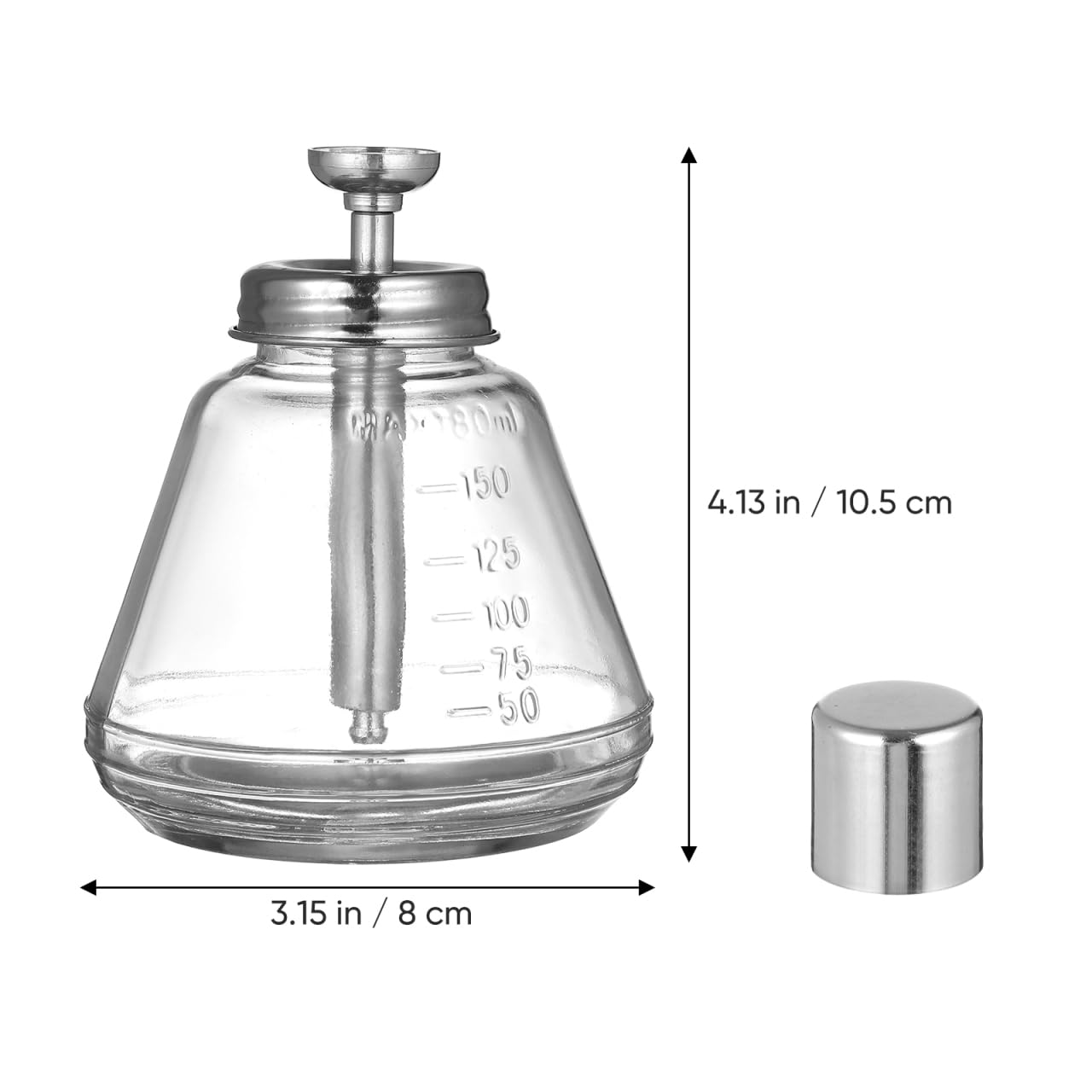 ibasenice Glass Push Down Pump Dispenser Bottle 6 Oz / 180 ml Diamond Shape Leakproof Press Bottle for Alcohol, Makeup, Lotion, Other Liquids Clear Refillable Empty Container with Cap
