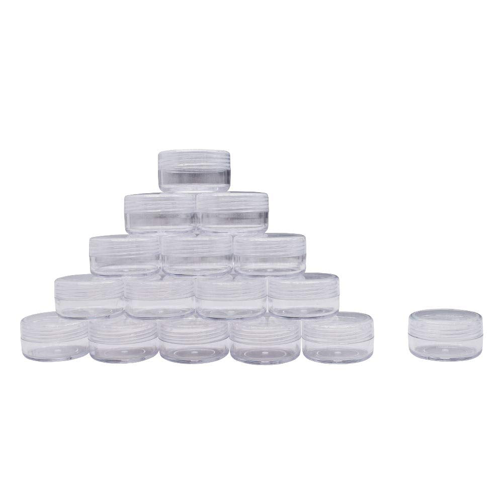 Healthcom 50 Pieces 10 Gram 10ml Empty Plastic Cosmetic Containers Clear Round Sample Pot Jar Screw Cap Lid for Nail Powder Lip Balm Eyeshadow Cream Lotions-BPA Free Travel Makeup Samples Storage